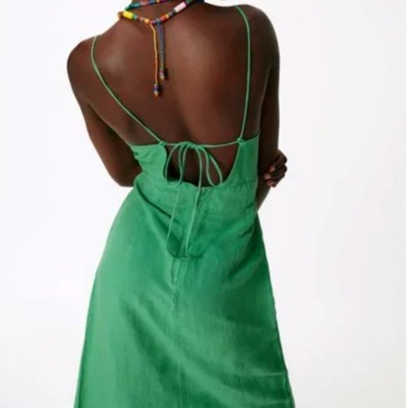 Zara Green Lined Button Midi Dress - Size L - Picture 3 of 4